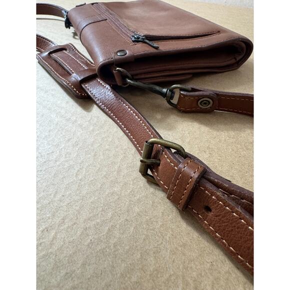 EDDIE BAUER 80s Brown Leather Crossbody Small Messenger Organizer Bag - Picture 3 of 11